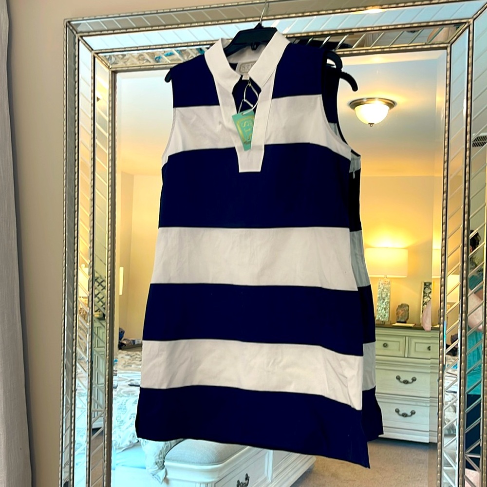 STS navy & white striped sleeveless nautical dress. NWT length 35” size XL